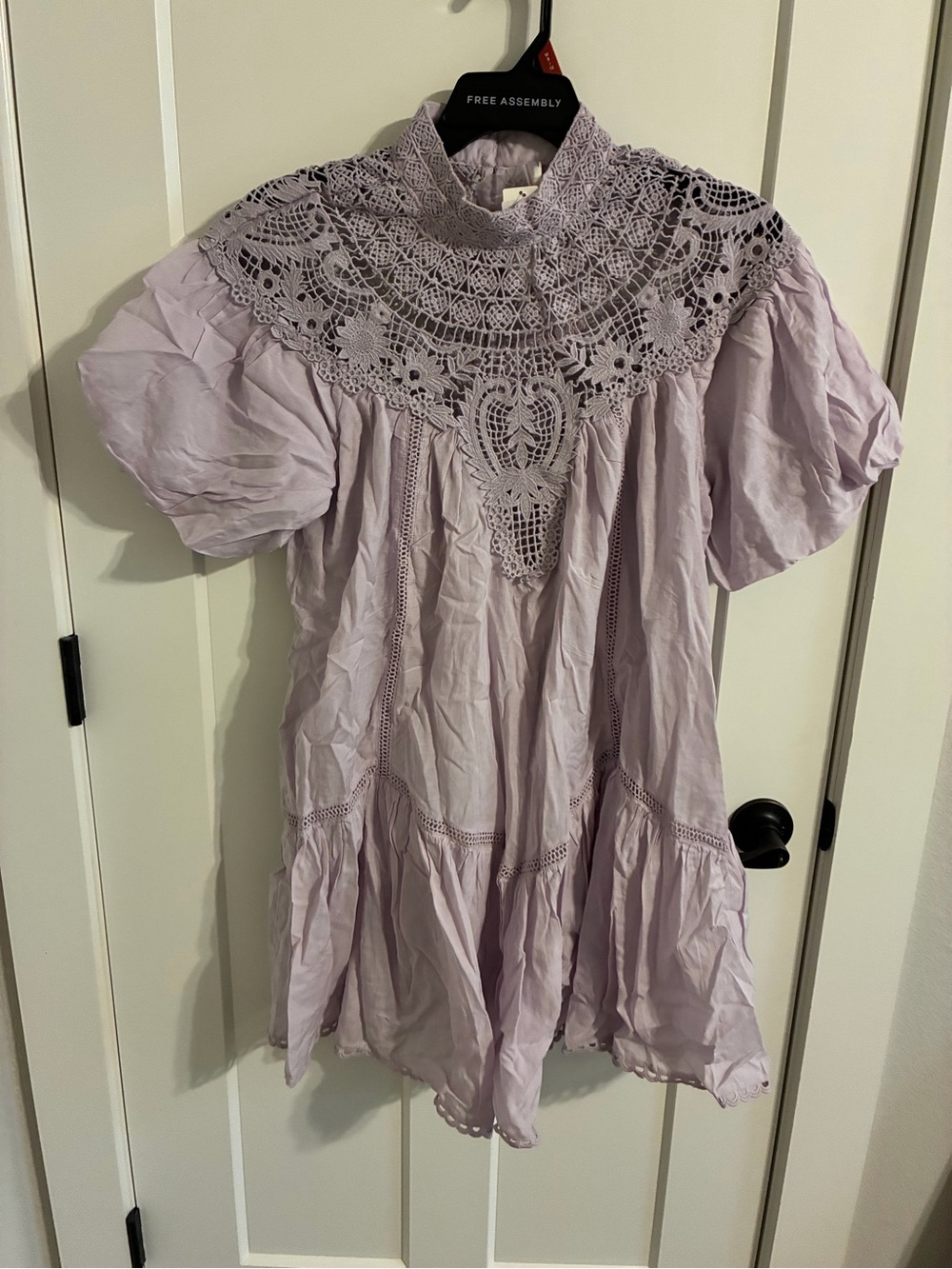 Anthropologie Lavender Crochet Yoke Mini Dress